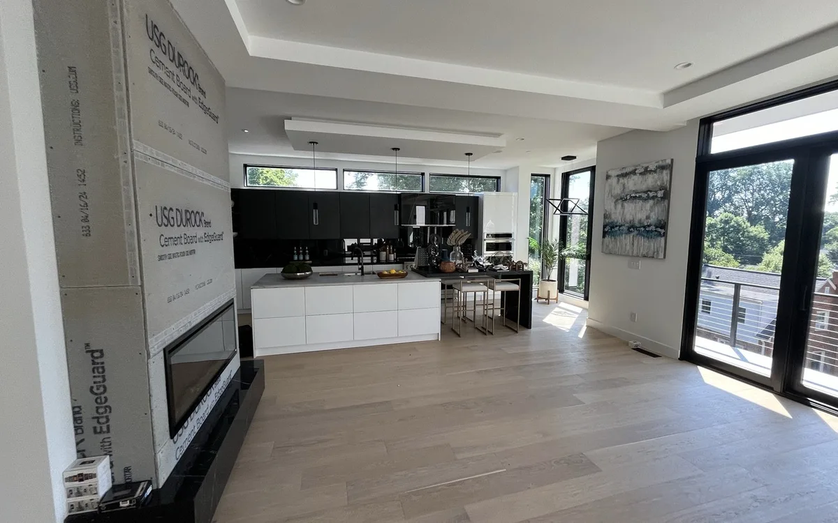 White subway tile backsplash with dark grout in a renovated kitchen in a Maryland home